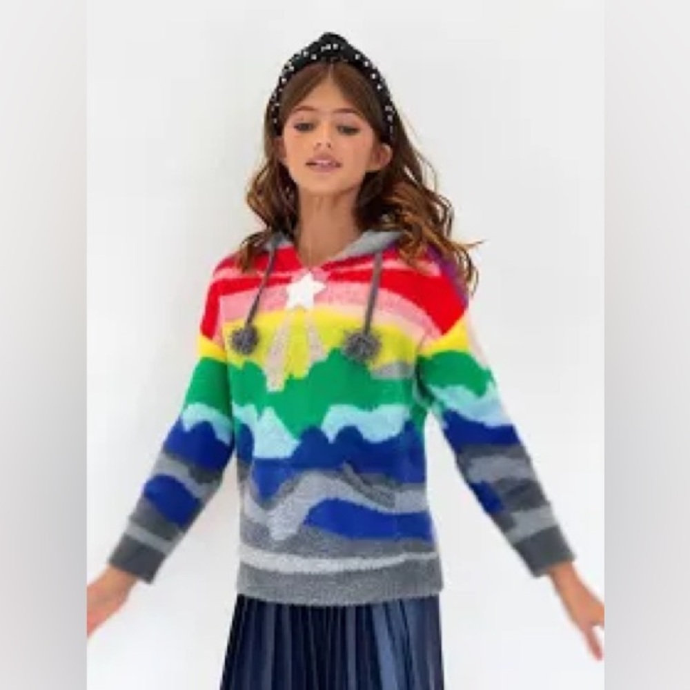 NWT Lola +The Boys Girls Shooting Star Rainbow Sweater Hoodie. Size 8.